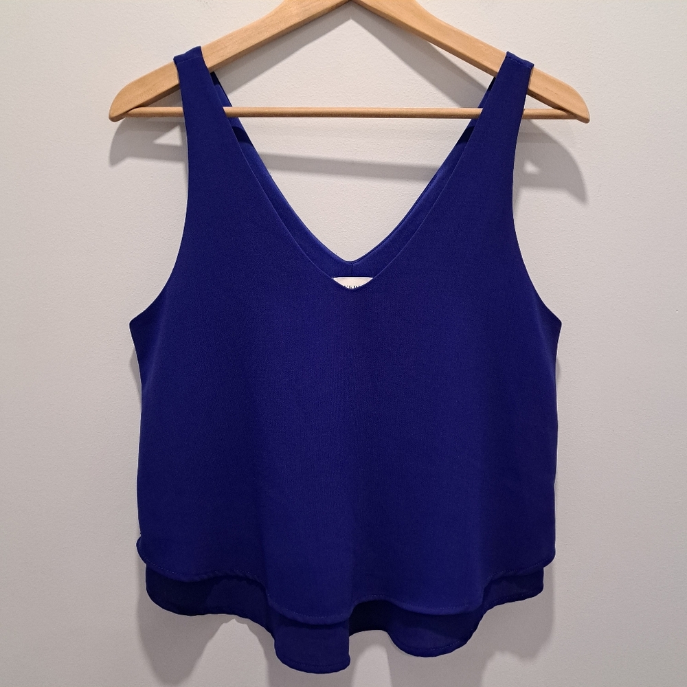 Anthropologie Everly Blue Cropped Deep-V Sleeveless Classic Preppy Coastal Top S